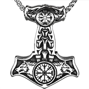 Vedhæng. Thors hammer med Fenris ulve. Rustfri stål. 49 mm